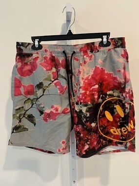 Drew House Bougainvillea Floral Pool Shorts Smiley Face Swim Trunks Mens Large